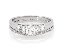 Previously Owned Round-Cut Diamond Five-Stone Bridal Set 1 ct tw 10K White Gold Size 9.5