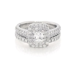 Previously Owned Emerald-Cut Diamond Double Halo Bridal Set 1-1/5 ct tw 14K White Gold Size 5