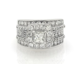 Previously Owned Princess-Cut Diamond Halo Bridal Set 2-3/8 ct tw 14K White Gold Size 7.5