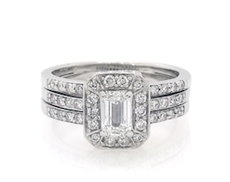 Previously Owned Emerald-Cut Diamond Bridal Set 1-1/5 ct tw 14K White Gold Size 6.75
