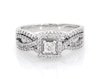 Thumbnail Image 1 of Previously Owned Princess-Cut Diamond Halo Twist Shank Bridal Set 5/8 ct tw 14K White Gold Size 9