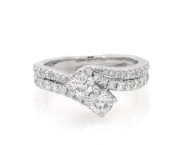 Previously Owned Round-Cut Diamond Two-Stone Bridal Set 1 ct tw 14K White Gold Size 6