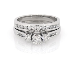 Previously Owned Round-Cut Diamond Three-Stone Bridal Set 5/8 ct tw 14K White Gold Size 6.75