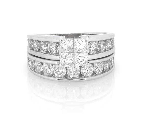Previously Owned Princess-Cut Quad Diamond Bridal Set 3 ct tw 14K White Gold Size 7.25
