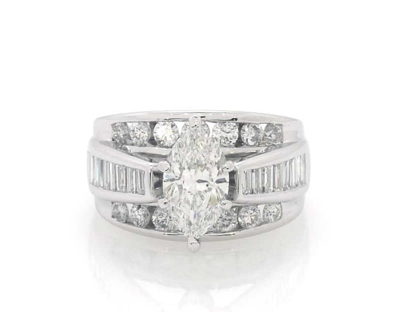 Main Image 1 of Previously Owned Marquise-Cut Diamond Engagement Ring 2-3/8 ct tw 14K White Gold Size 5