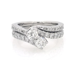 Previously Owned Round-Cut Diamond Two-Stone Bridal Set 1-3/4 ct tw 14K White Gold Size 6