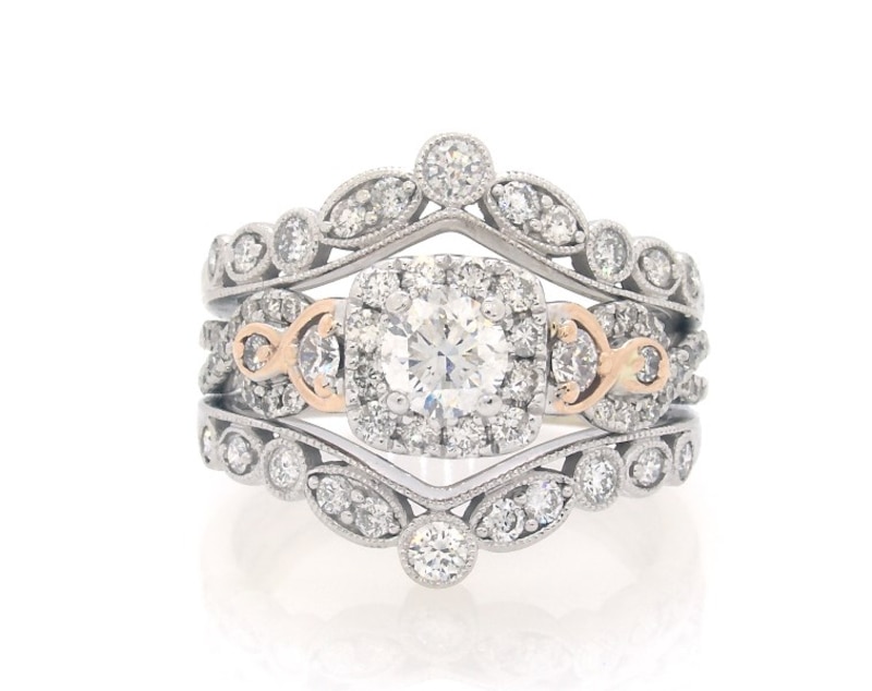 Main Image 1 of Previously Owned Round-Cut Diamond Bridal Set 1-3/8 ct tw 14K Two-Tone Gold Size 6.5