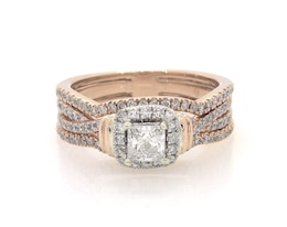 Previously Owned Princess-Cut Diamond Halo Bridal Set 7/8 ct tw 14K Two-Tone Gold Size 7