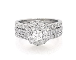 Previously Owned Neil Lane Round-Cut Diamond Scalloped Halo Bridal Set 1-3/4 ct tw 14K White Gold Size 6.75