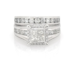 Previously Owned Princess-Cut Quad Diamond Bridal Set 2 ct tw 14K White Gold Size 9.75