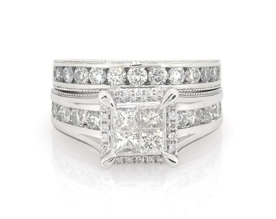 Previously Owned Princess-Cut Quad Diamond Bridal Set 2 ct tw 14K White Gold Size 9.75