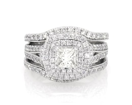 Previously Owned Princess-Cut Diamond Double Halo Bridal Set 1-3/8 ct tw 14K White Gold Size 6