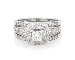 Previously Owned Princess-Cut Diamond Halo Bridal Set 1-1/2 ct tw 10K White Gold Size 7.5