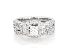 Previously Owned THE LEO Diamond Princess-Cut Halo Bridal Set 1-5/8 ct tw 14K White Gold Size 4.75