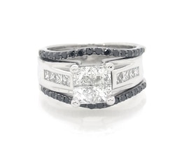 Previously Owned Princess-Cut Quad Diamond & Black Diamond Bridal Set 1-3/4 ct tw 14K White Gold Size 6