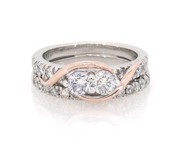 Previously Owned Round-Cut Diamond Two-Stone Bridal Set 1-1/3 ct tw 14K Two-Tone Gold Size 6.75