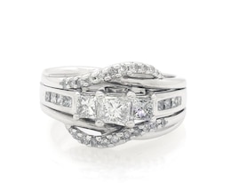 Previously Owned Princess-Cut Three-Stone Diamond Bridal Set 1 ct tw 14K White Gold Size 6