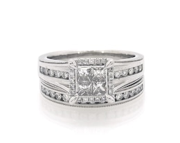 Previously Owned Princess-Cut Quad Diamond Bridal Set 7/8 ct tw 14K White Gold Size 7