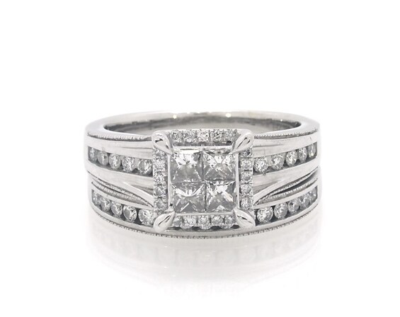 Previously Owned Princess-Cut Quad Diamond Bridal Set 7/8 ct tw 14K White Gold Size