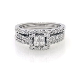 Previously Owned Princess-Cut Quad Diamond Bridal Set 3/4 ct tw 14K White Gold Size 4.25