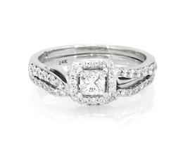 Previously Owned Princess-Cut Diamond Halo Bridal Set 1 ct tw 14K White Gold Size 8.75
