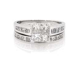 Previously Owned Princess-Cut Quad Diamond Bridal Set 2-3/8 ct tw 14K White Gold Size 8