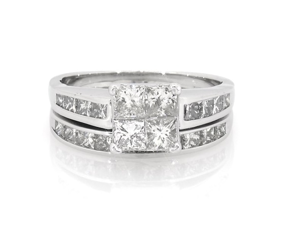 Previously Owned Princess-Cut Quad Diamond Bridal Set 2-3/8 ct tw 14K White Gold Size 8