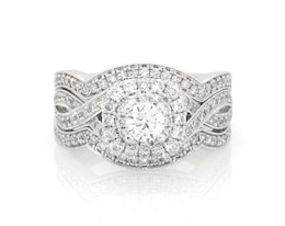 Previously Owned Neil Lane Round-Cut Diamond Double Halo Bridal Set 1 ct tw 14K White Gold Size 5.25