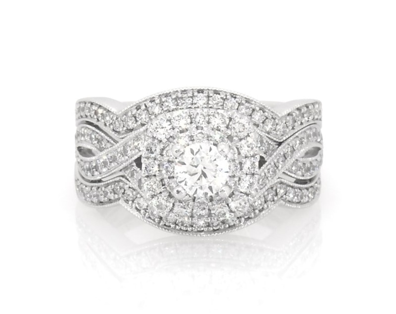 Main Image 1 of Previously Owned Neil Lane Round-Cut Diamond Double Halo Bridal Set 1 ct tw 14K White Gold Size 5.25