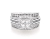 Thumbnail Image 1 of Previously Owned Princess-Cut Quad Diamond Halo Bridal Set 1-3/8 ct tw 14K White Gold Size 4.25