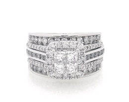 Previously Owned Princess-Cut Quad Diamond Halo Bridal Set 1-3/8 ct tw 14K White Gold Size 4.25