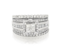 Previously Owned Princess-Cut Quad Diamond Halo Bridal Set 1-3/8 ct tw 14K White Gold Size 7