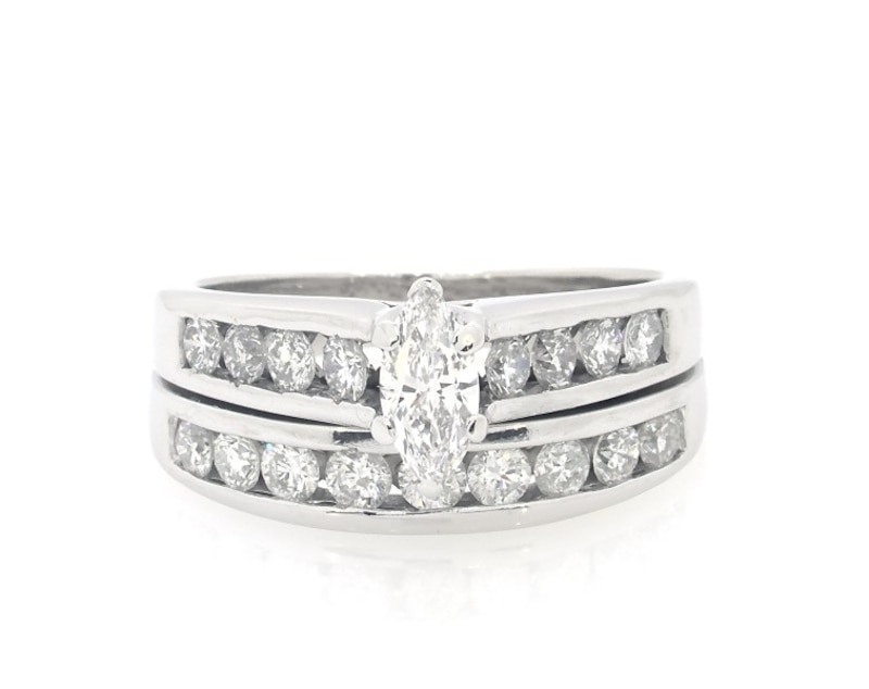 Main Image 1 of Previously Owned Marquise-Cut Diamond Bridal Set 1-3/8 ct tw 14K White Gold Size 7.5