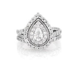 Previously Owned Pear-Shaped Diamond Halo Bridal Set 1-5/8 ct tw 14K White Gold Size 6.5