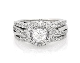 Previously Owned Round-Cut Diamond Halo Bridal Set 1 ct tw 14K White Gold Size 7.75