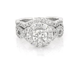 Previously Owned Neil Lane Round-Cut Diamond Halo Bridal Set 2 ct tw 14K White Gold Size 5.25