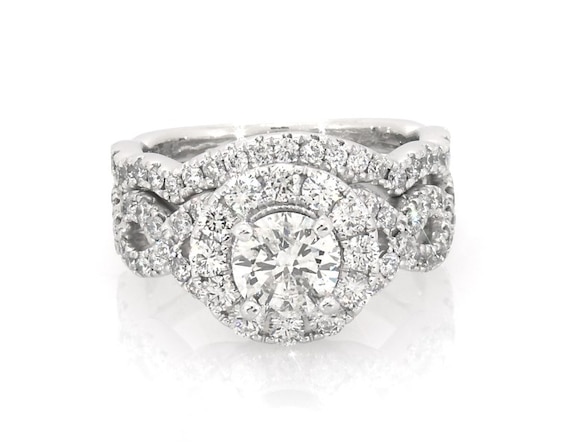 Previously Owned Neil Lane Round-Cut Diamond Halo Bridal Set 2 ct tw 14K White Gold Size 5.25