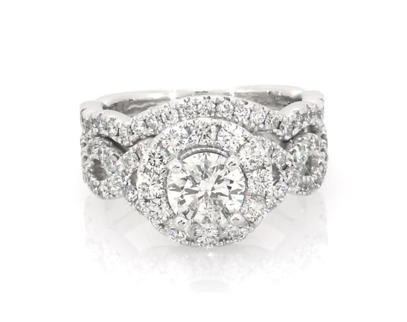 Main Image 1 of Previously Owned Neil Lane Round-Cut Diamond Halo Bridal Set 2 ct tw 14K White Gold Size 5.25