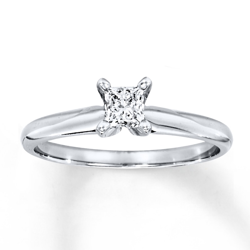 Main Image 1 of Previously Owned Diamond Solitaire Ring 1/3 carat Princess-Cut 14K White Gold (I/I2)