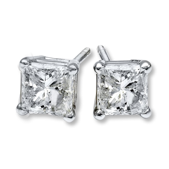 Previously Owned Princess-Cut Diamond Solitaire Stud Earrings 3/4 ct tw 14K White Gold (I/I2)