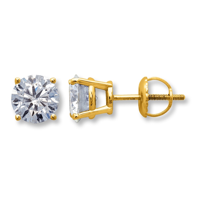 Main Image 1 of Previously Owned Round-Cut Diamond Solitaire Stud Earrings 1 ct tw 14K Yellow Gold (K/I2)
