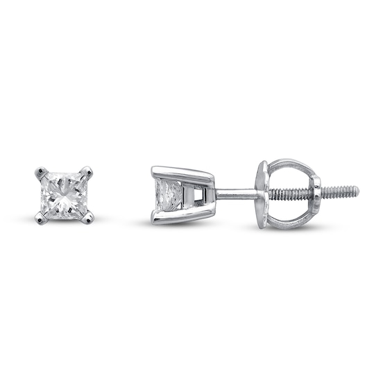 Previously Owned Certified Princess-Cut Diamond Solitaire Stud Earrings 1/3 ct tw 18K White Gold (I/I1)