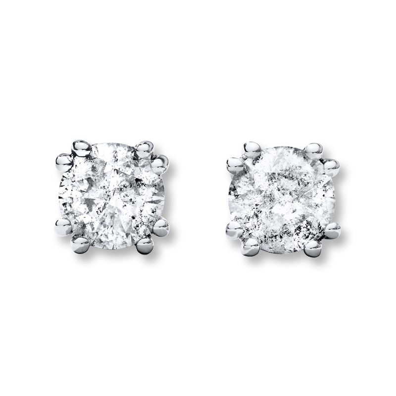 Main Image 1 of Previously Owned Diamond Solitaire Earrings 1 ct tw Round-cut 10K White Gold (J/I3)