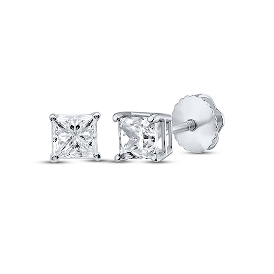 Previously Owned Diamond Solitaire Stud Earrings 7/8 ct tw Princess-cut 14K White Gold (J/I3)