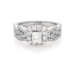 Previously Owned Neil Lane Princess-Cut Diamond Halo Bridal Set 1-3/8 ct tw 14K White Gold Size 8