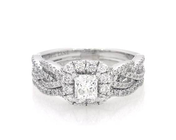 Previously Owned Neil Lane Princess-Cut Diamond Halo Bridal Set 1-3/8 ct tw 14K White Gold Size 8