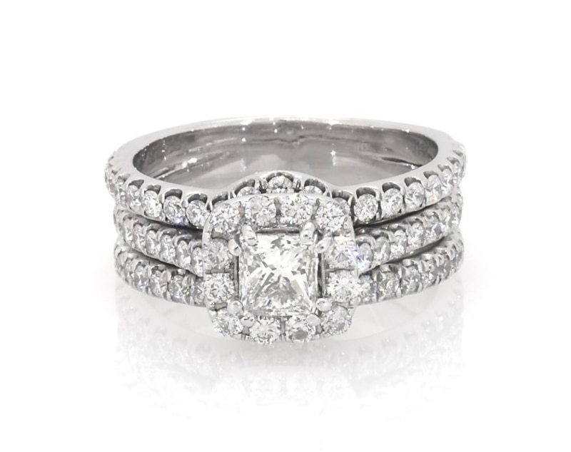 Main Image 1 of Previously Owned Neil Lane Princess-Cut Diamond Halo Bridal Set 2 ct tw 14K White Gold Size 8