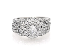Previously Owned Neil Lane Oval-Cut Diamond Double Halo Bridal Set 1-1/4 ct tw 14K White Gold Size 5