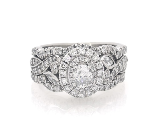Previously Owned Neil Lane Oval-Cut Diamond Double Halo Bridal Set 1-1/4 ct tw 14K White Gold Size 5
