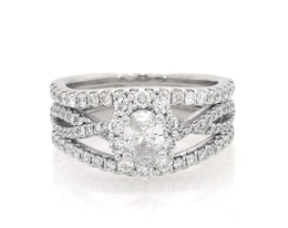 Previously Owned THE LEO First Light Diamond Oval-Cut Halo Bridal Set 1-3/8 ct tw 14K White Gold Size 6.75